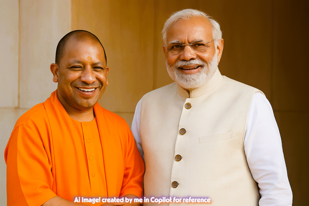 Prime Minister Narendra Modi with Uttar Pradesh Chief Minister Yogi Adityanath at Ram Temple ceremony in Ayodhya