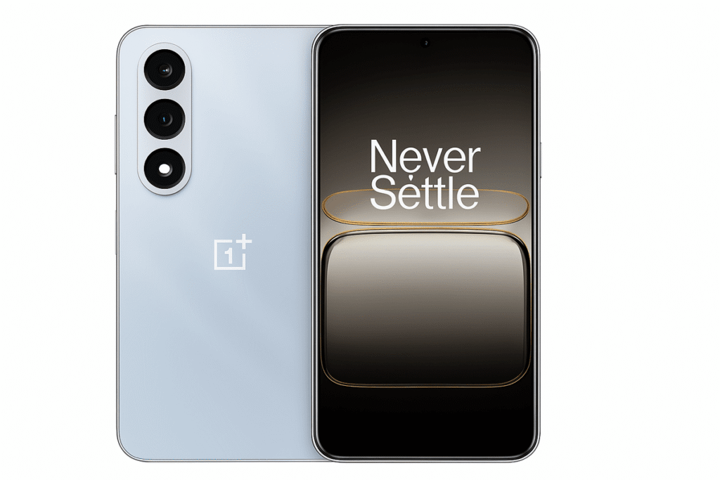 Stylized image of a sleek cosmic blue OnePlus Node 5 smartphone with a triple camera setup, labeled ‘50MP Camera’. Set against a clean white background, the phone features a minimalist premium design ideal for tech blog use.
