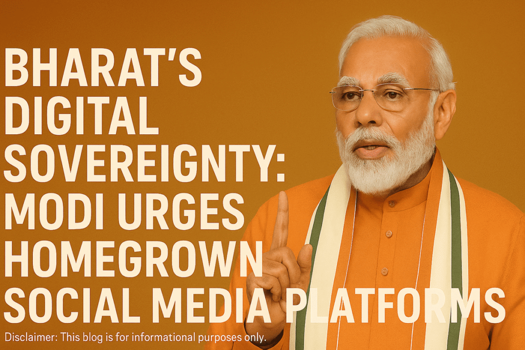 Prime Minister Narendra Modi addressing India’s youth, urging the creation of homegrown social media platforms under Bharat’s digital sovereignty vision.