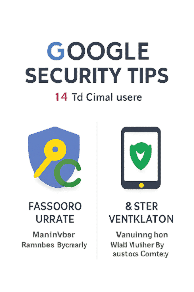 Illustration of Google urgent Gmail security warning with security tips for Gmail users with icons representing password updates and two-step verification