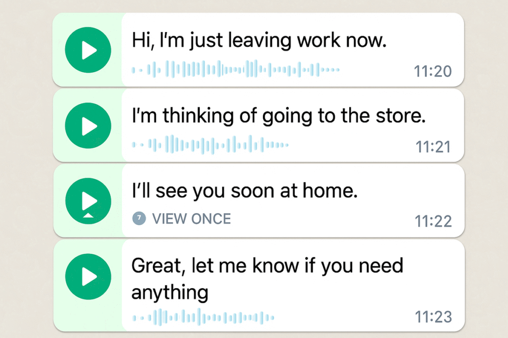 WhatsApp hidden features 2025 displaying view-once voice message and transcription for secure messaging
